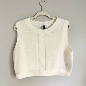 H&M White Thin Cable Knit Sweater Vest